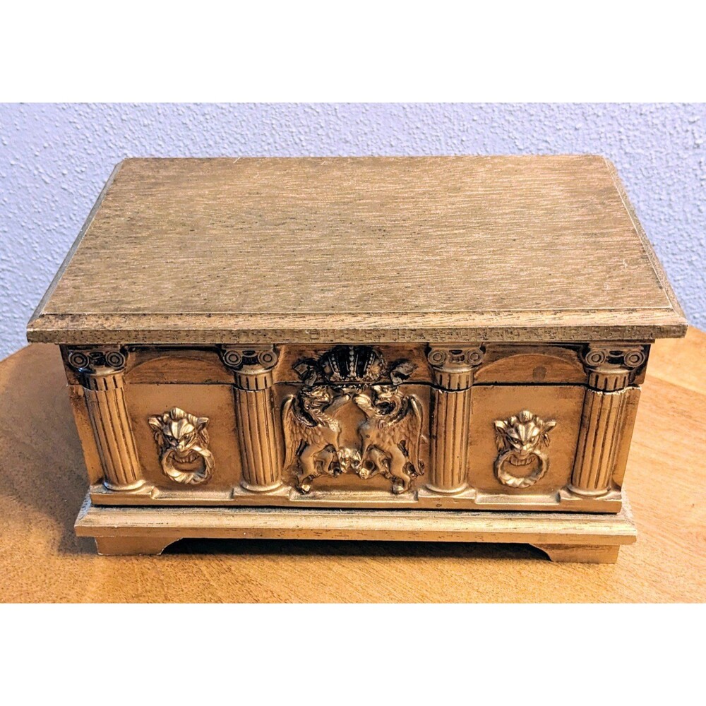Vintage Kellerman Jewel Case Music Box Wood Florentine Design Mid Century Japan